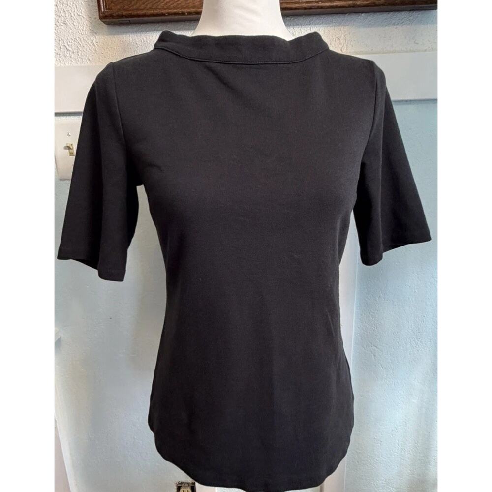 Talbots BLACK 1/2 Sleeve Top w/ Back Buttons - Women's Sz XS